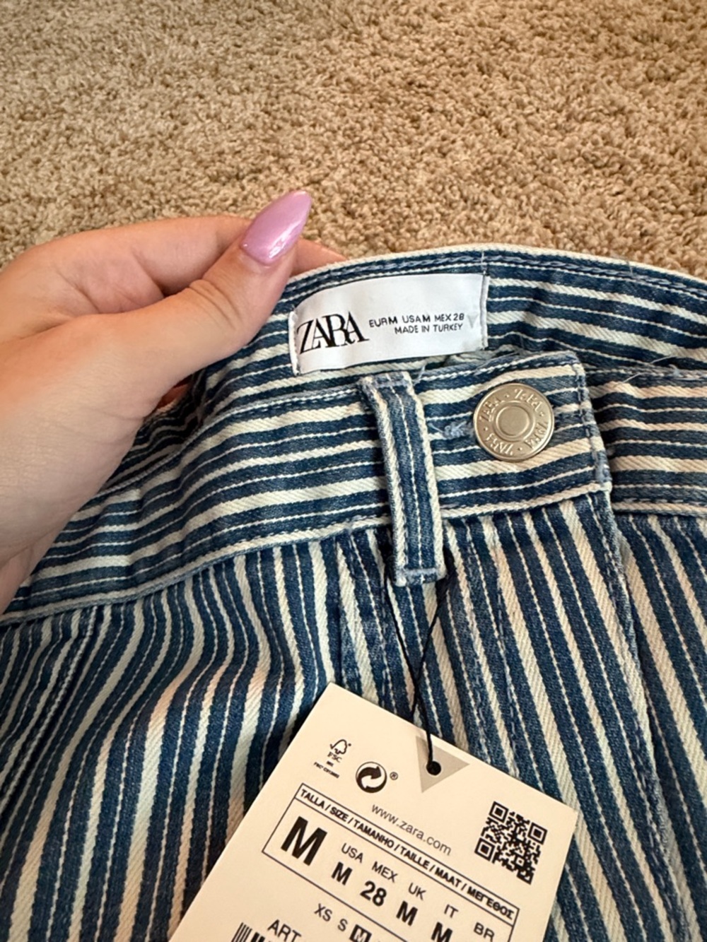 Zara Blue and White Striped Denim mini dress - Picture 2 of 3